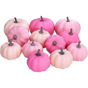 12Pcs Assorted Small Fall Artificial Pumpkins Faux Pink Pumpkins Decorative Foam